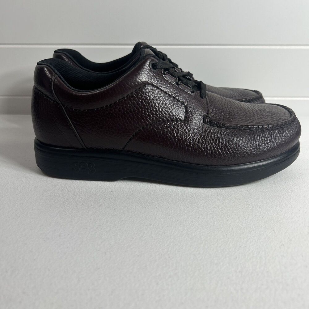 SAS Men’s Shoes Size 8.5 W Brown Bout Time Oxfords Textured Leather Apron-Toe